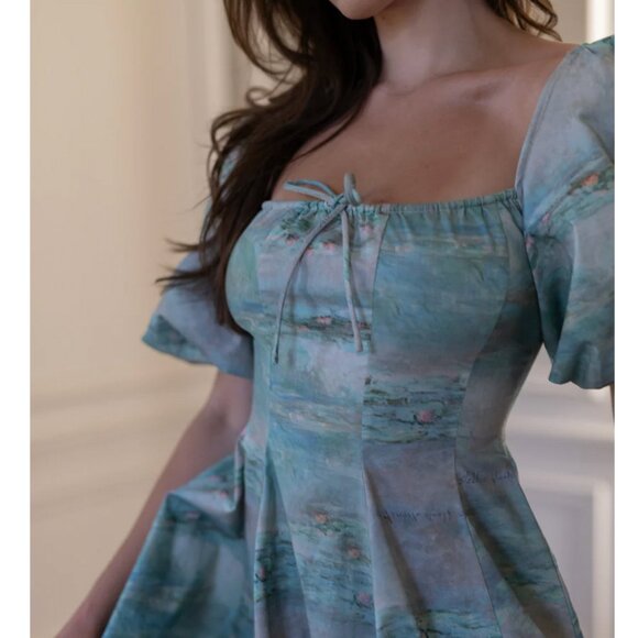 BEST Selkie The Water Lilies Day Midi Dress XSmall Green Cotton Party Cocktail - Picture 13 of 14